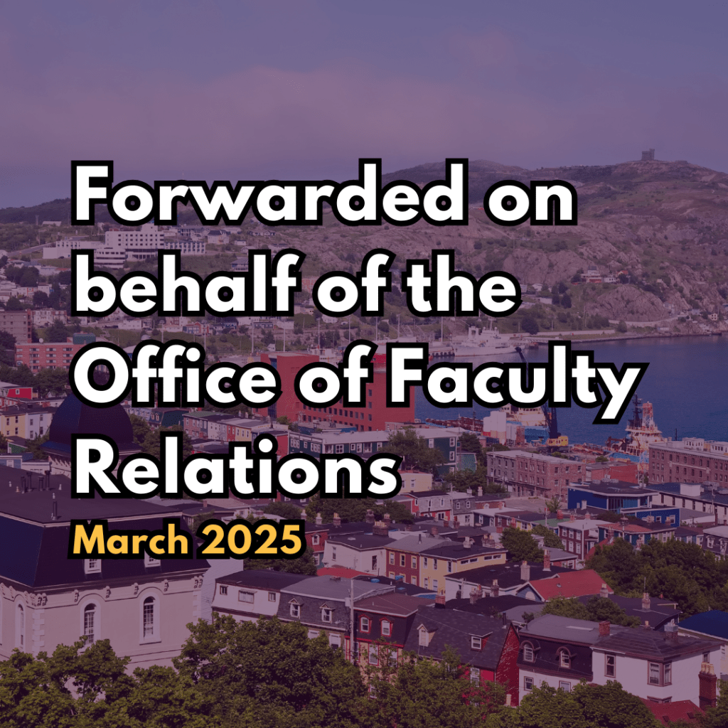 Changes to Pay Schedule for Per-Course Instructors Teaching in Spring page. Forwarded on behalf of the Office of Faculty Relations March 2025. text on a purple background with a picture of St. John's Newfoundland and Labrador